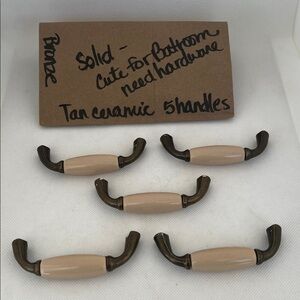 Vintage Tan Ceramic bronze-colored handles Set of 5